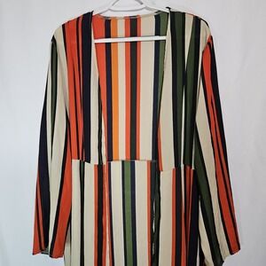 70s Style Striped Boho Open Front Duster Long Sleeve Retro Fall Cardigan